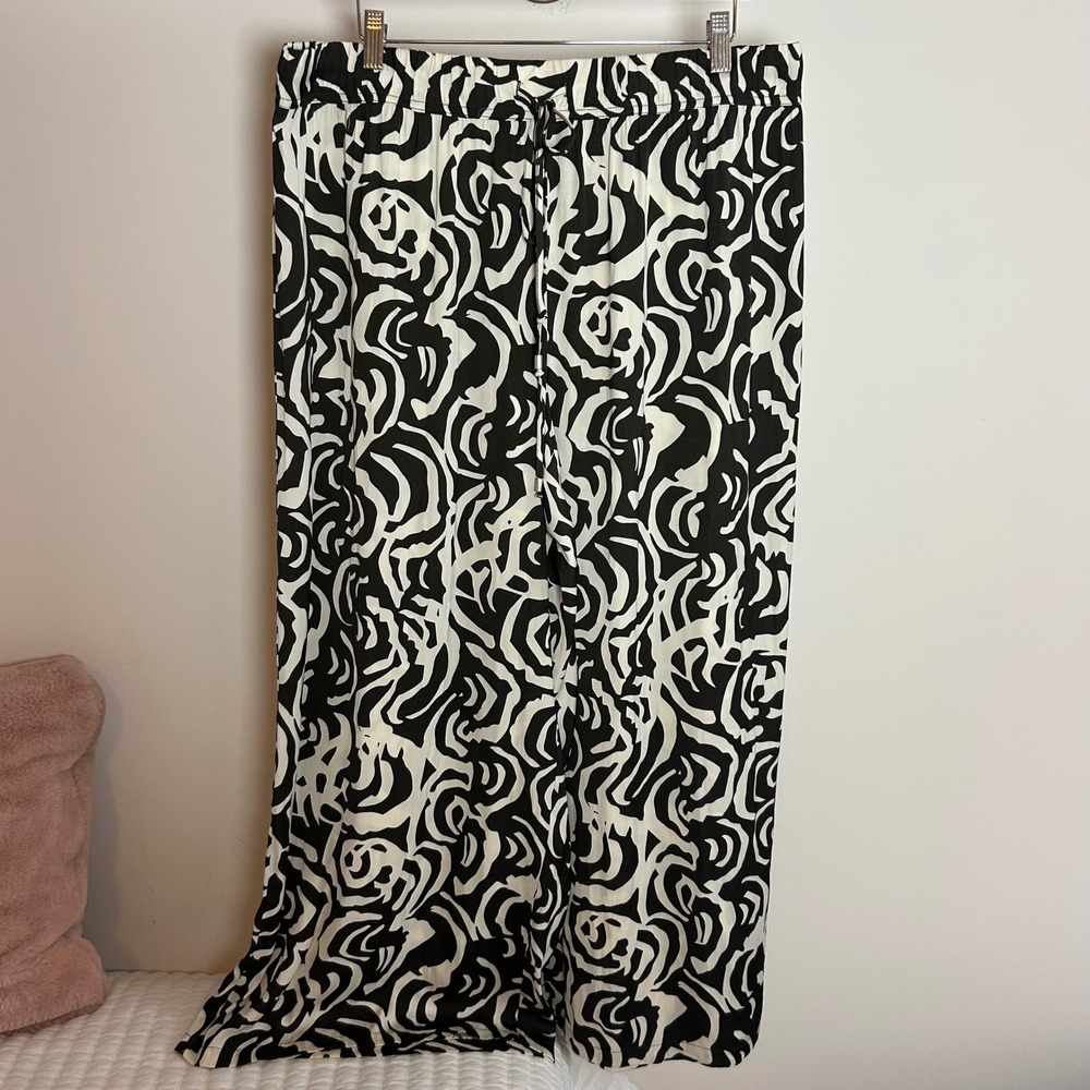 Adrianna Papell Black White Abstract Swirl Wide Leg Pants Plus Size 1X